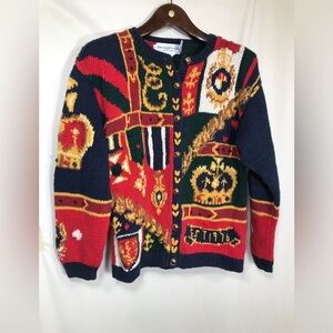 The Eagles Eye Medium Women's Crown Royalty Hand Knit Cardigan Sweater Sz Small